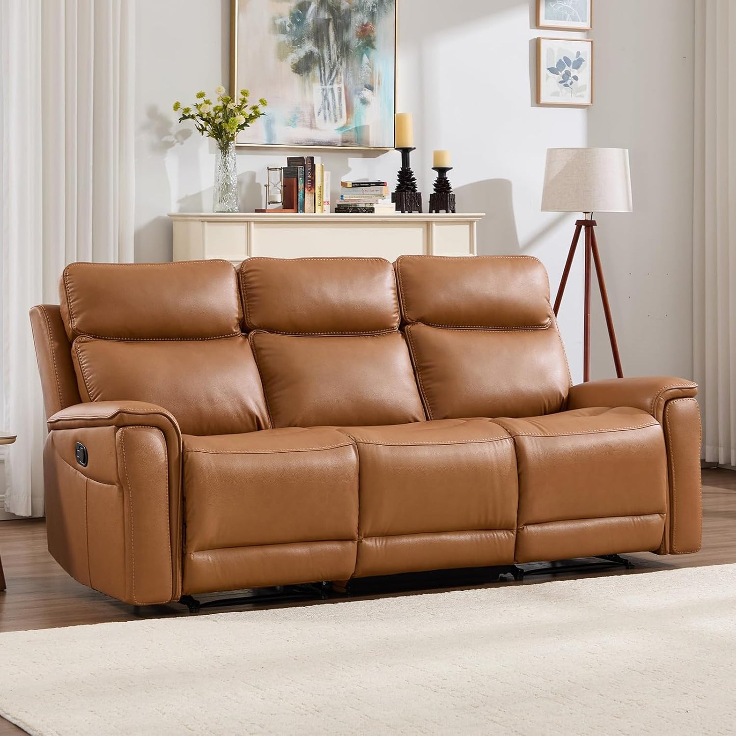 Berk Furniture Outlet 3 Seater Recliner Sofa Manual Faux Leather Reclining Couch with Cup Holder