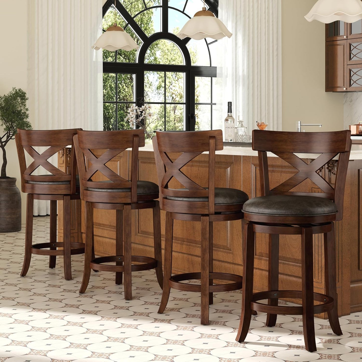 Berk Furniture Outlet 26 Inch Swivel Counter Height Bar Stools Set of 4 with Faux Leather Seat