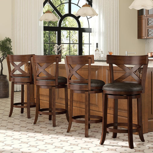 Berk Furniture Outlet 26 Inch Swivel Counter Height Bar Stools Set of 4 with Faux Leather Seat